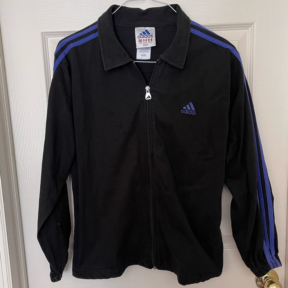 Adidas Woman’s Black and Purple Full Zip Track Jacket, Small